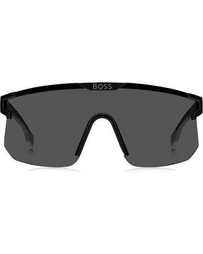BOSS by HUGO BOSS Schwarze Mask-Sonnenbrille mit Logos an Bügeln und Steg