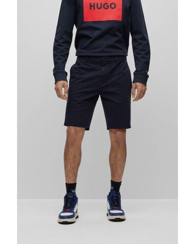 HUGO Slim-fit Chino Shorts In Stretch-cotton Gabardine - Blue