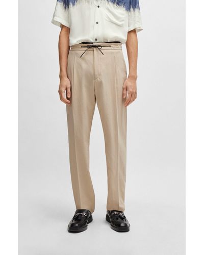 HUGO Modern-fit Pants In Linen-look Material - Natural