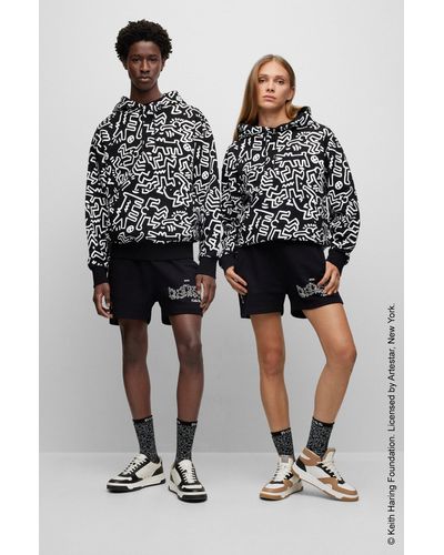 BOSS X Keith Haring Gender-neutral Cotton Hoodie With Special Artwork - Black