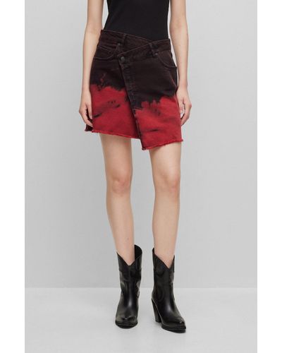 BOSS Asymmetric Mini Skirt In Stretch Denim With Degradé Effect - Red