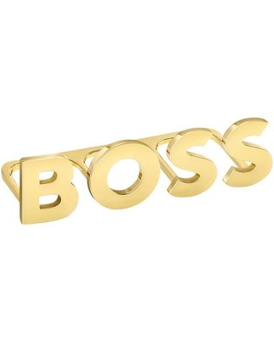 BOSS Light-gold Tone Knuckle Ring With Logo Letters - Metallic