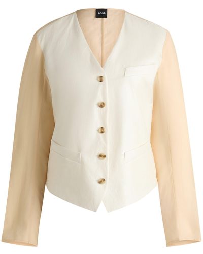 BOSS Jacke aus verschiedenen Materialien mit Knopfleiste und Baumwoll-Ärmeln - Weiß