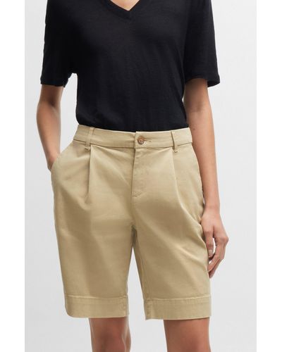 BOSS Relaxed-fit High-rise Shorts In Stretch Cotton - Natural