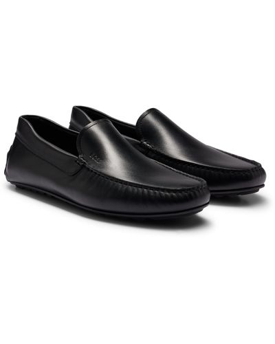 Homme Chaussures À Boucle En Cuir Imprimé Avec Détails Surpiqués Noir |  Chaussures Business HUGO BOSS