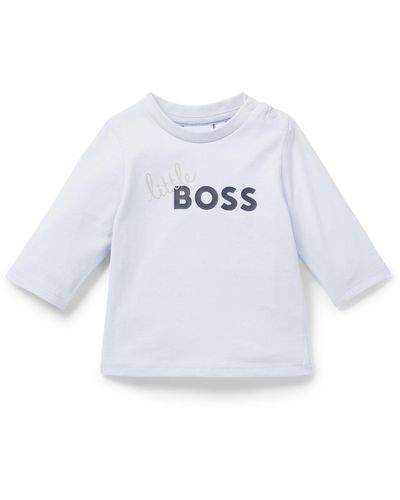 BOSS Baby Long-sleeved T-shirt In Cotton With Logo Print - White