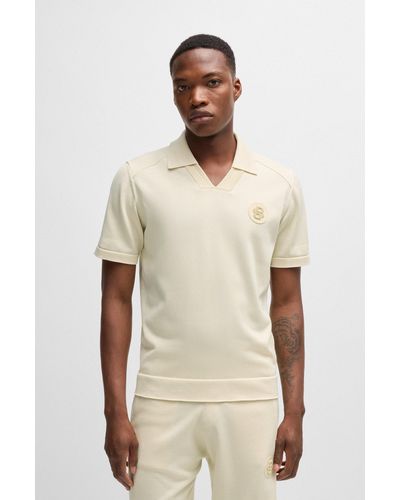 BOSS Johnny-collar Polo Shirt With Double-monogram Badge - Natural