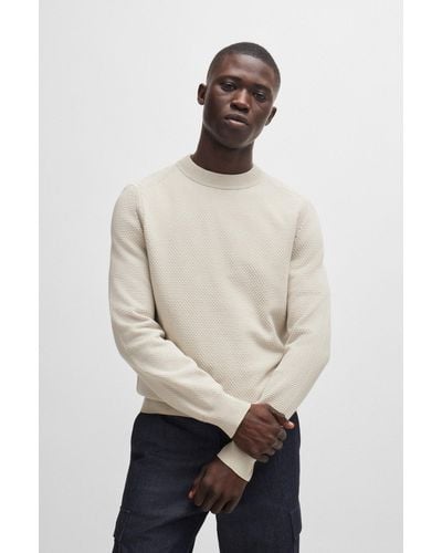 BOSS Cotton-blend Jumper With Two-tone Structure - Natural