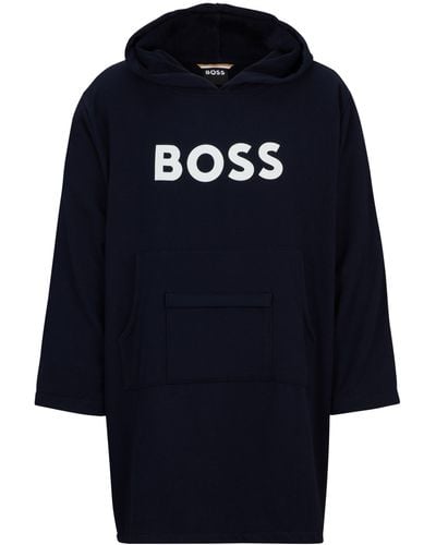 BOSS Strand-Hoodie aus Baumwolle mit Logo und Kängurutasche - Blau