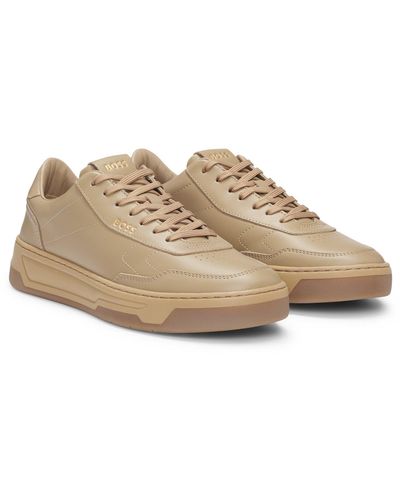 BOSS Leather Trainers With Padded Collar - Natural