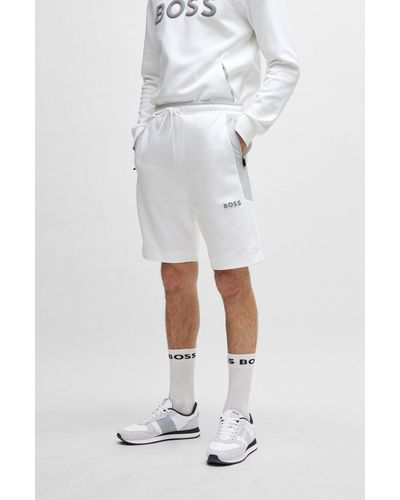BOSS Shorts de algodón con logo moldeado en relieve - Blanco