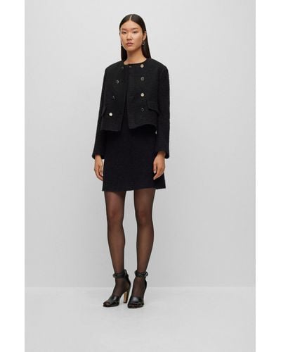 BOSS Slim-fit Tweed Dress With Button-detail Pockets - Black
