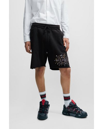 HUGO Cotton-terry Shorts With Stud-effect Artwork - Black
