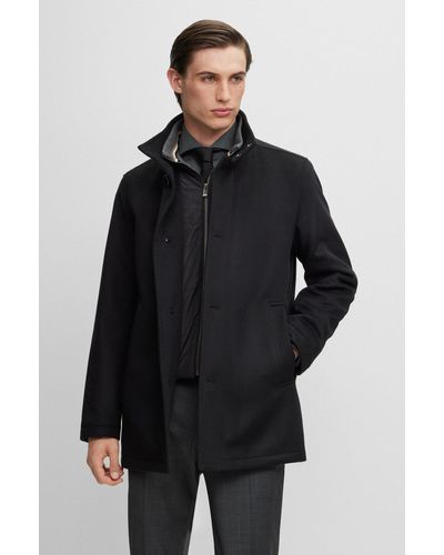 BOSS by HUGO BOSS Cappotto relaxed fit in lana vergine e cashmere - Nero