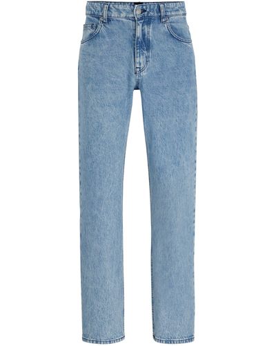 BOSS Blaue Relaxed-Fit Jeans aus festem Stone-washed-Denim