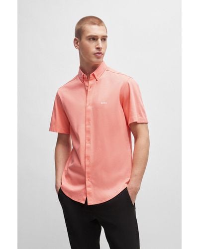 BOSS Regular-fit Shirt In Cotton Piqué Jersey - Red