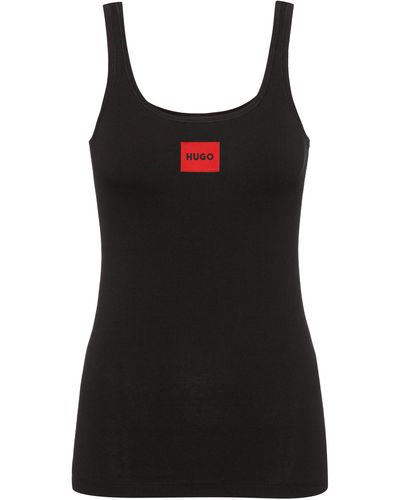 HUGO Stretch-cotton Jersey Vest With Red Logo Patch - Black