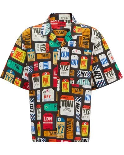 HUGO Oversized Hemd aus Baumwoll-Popeline mit saisonalem Print - Mehrfarbig