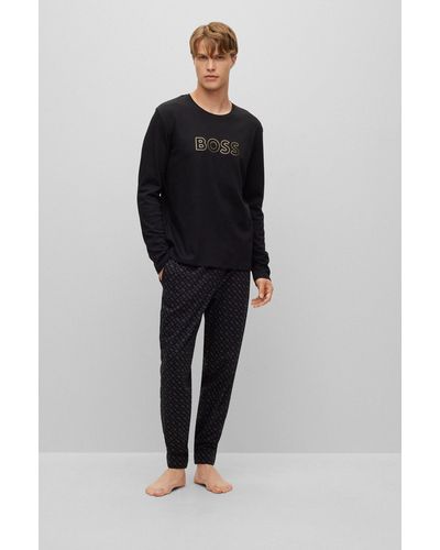 BOSS Organic-cotton Pyjamas With Metallic Details - Black
