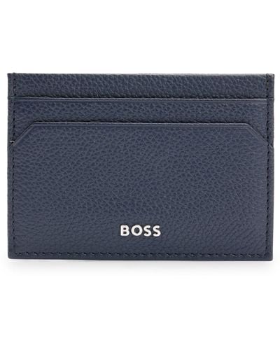 BOSS Grained-leather Card Holder With Logo Lettering - Blue