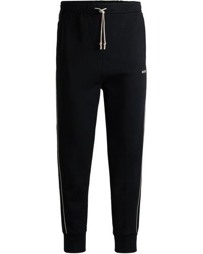 BOSS Stretch-cotton Tracksuit Bottoms With Emed Artwork - Black