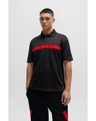 HUGO Cotton-blend Polo Shirt With Red Logo Tape - Black