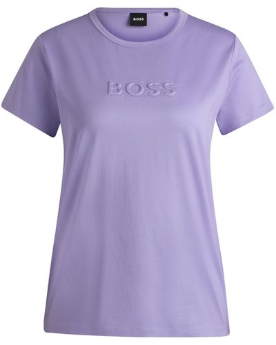 BOSS Mercerized-cotton T-shirt With Logo Detail - Purple
