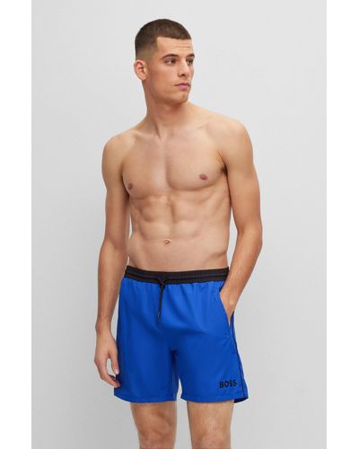 BOSS Contrast-logo Swim Shorts In Recycled Material - Blue