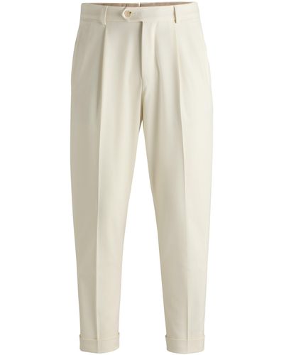 BOSS Relaxed-fit Trousers In Cotton, Virgin Wool And Stretch - Natural