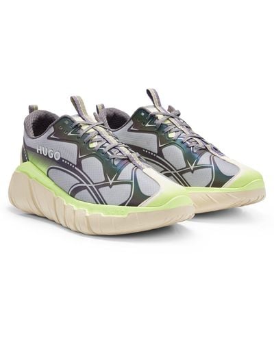 HUGO Mixed-material Trainers With Decorative Reflective Waves - Metallic