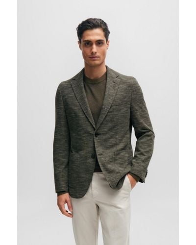 BOSS Regular-fit Jacket In Micro-patterned Stretch Jersey - Green