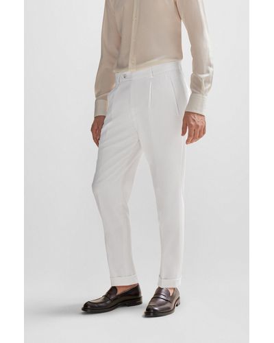 BOSS Pantalon Relaxed Fit en laine stretch - Blanc