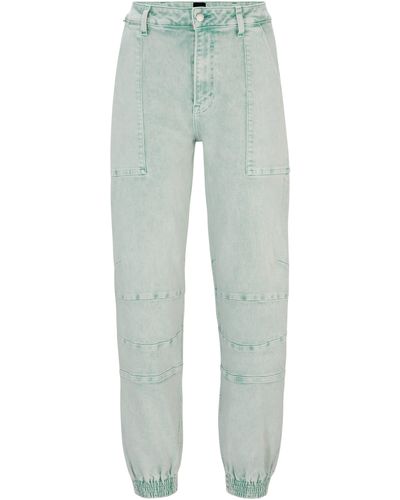 BOSS Relaxed-Fit Cargo-Jeans aus festem Denim mit Beinbündchen - Blau