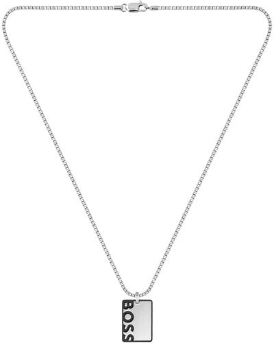 BOSS Box-chain Necklace With Reversible Logo Pendant - Multicolour