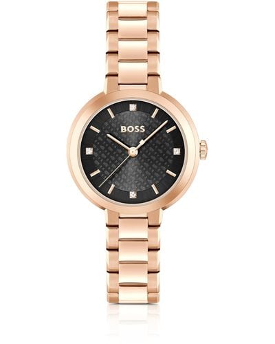 BOSS Link-bracelet Watch With Crystal-studded Monogram Dial - Metallic
