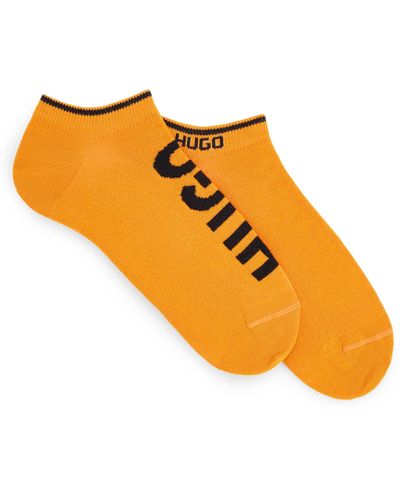 HUGO Lot de deux paires de chaussettes basses en coton mélangé à logos - Jaune