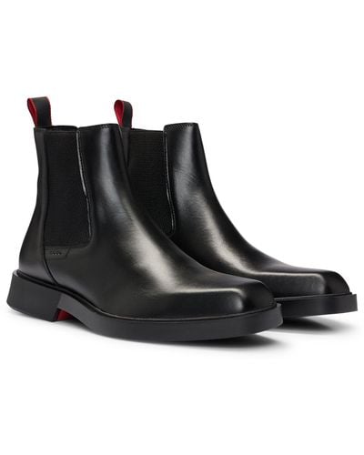 HUGO Nappa-leather Chelsea Boots With Logo Detail - Black