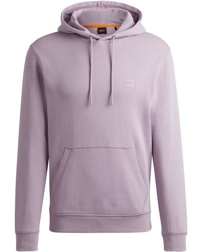 BOSS Cotton-terry Hoodie With Logo Patch - Purple
