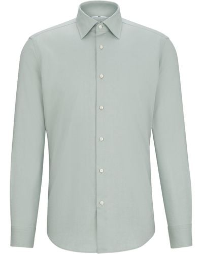BOSS Regular-Fit Hemd aus strukturierter Stretch-Baumwolle mit bügelleichtem Finish - Grau