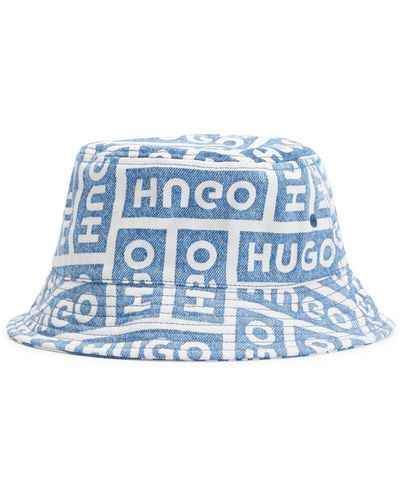 HUGO Vissershoed Van Katoenen Denim Met Gelaserde Logo's - Blauw