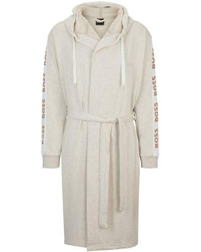 BOSS Hooded Dressing Gown With Logo-print Sleeves - White