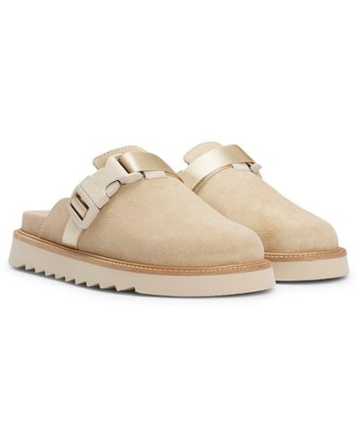 HUGO Suede Slip-on Shoes With Buckled Strap - Natural
