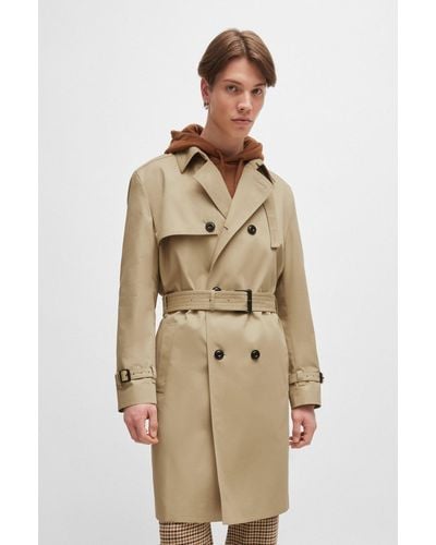 HUGO Water-repellent Trench Coat With Buckled Belt - Natural