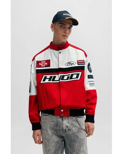 HUGO Veste Regular Fit color block avec badges inspirés de la course automobile - Rouge