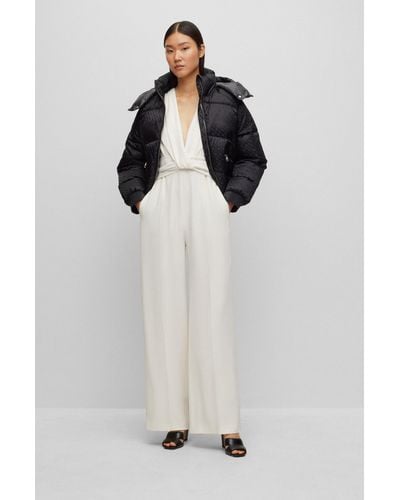 BOSS Slim-fit Jumpsuit With Wrap Front - White