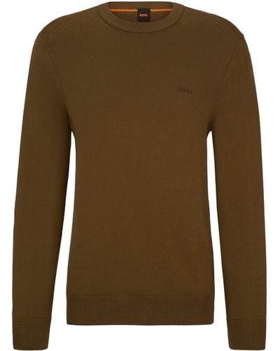 BOSS Regular-fit Sweatshirt Met Logostiksel Van Katoenen Jersey - Groen