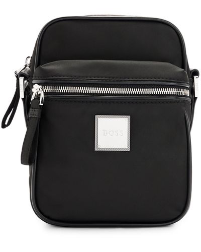 BOSS Sac reporter en tissu recyclé avec plaquette logo en métal - Noir