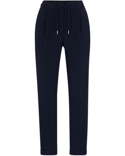 BOSS Regular-Fit Hose aus japanischem Krepp mit Tunnelzugbund - Blau