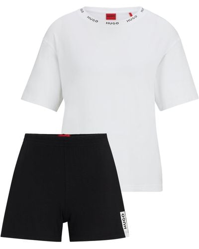 HUGO Stretch-jersey Pajamas With Contrast Logo Details - White
