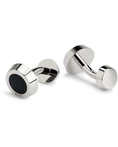 BOSS Round Cufflinks With Enamel Insert And Etched Logo - White